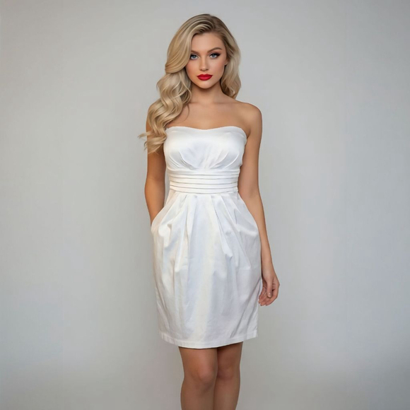 Snap 9 White Satin Strapless Mini Dress Y2K - Picture 1 of 7